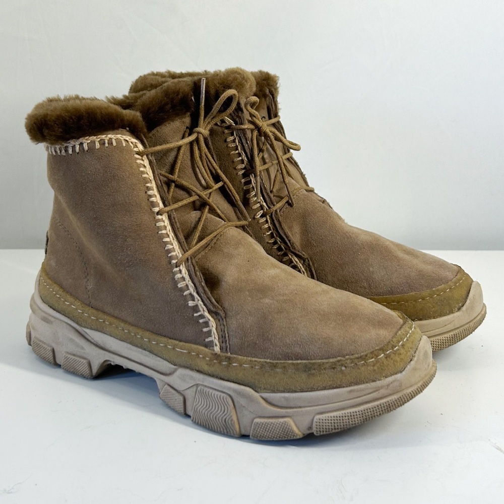 Laidback London Remy Cozy Tan Sheepskin Suede Fur Lined Lace Up Ankle Boots